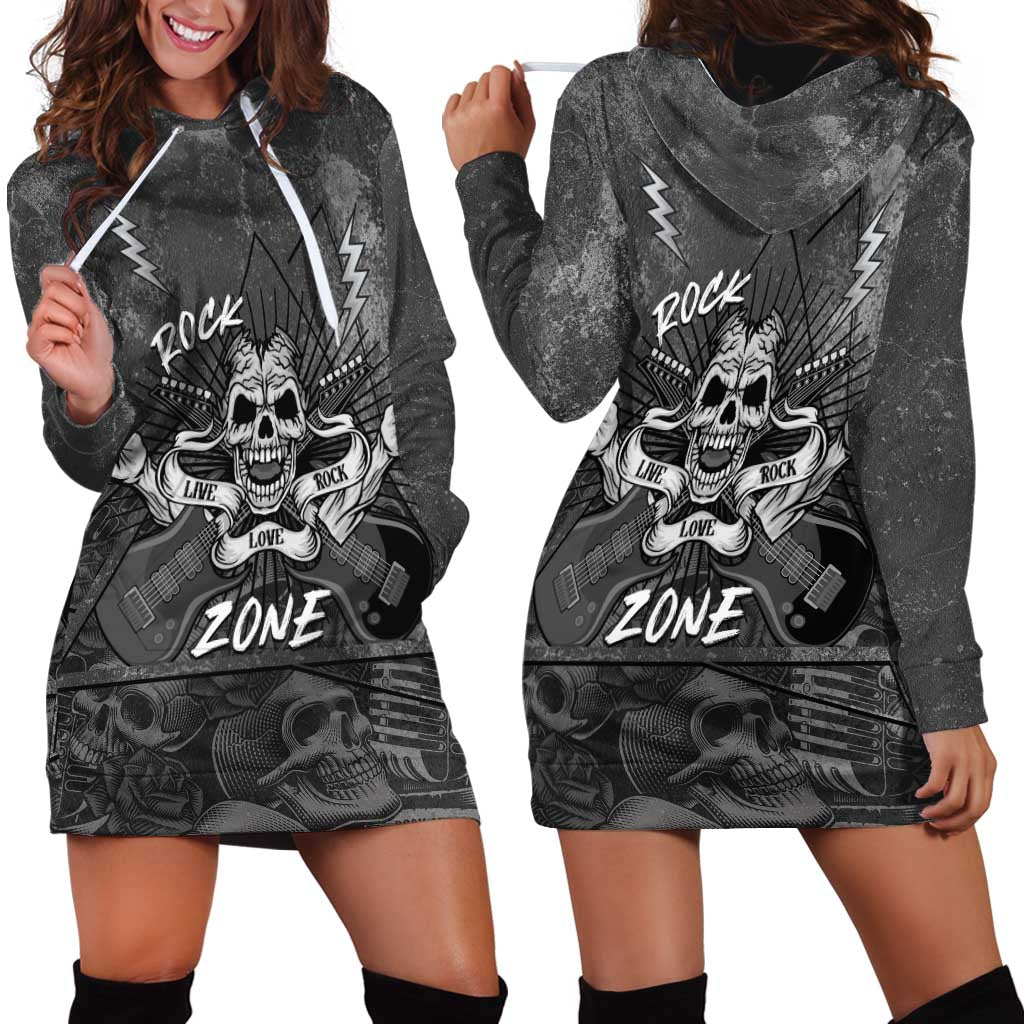 Live Love Rock Skull Hoodie Dress Retro Grunge Style - Wonder Print Shop