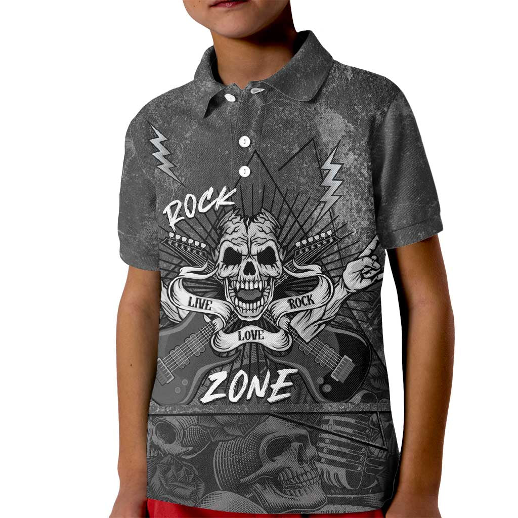 Live Love Rock Skull Kid Polo Shirt Retro Grunge Style - Wonder Print Shop