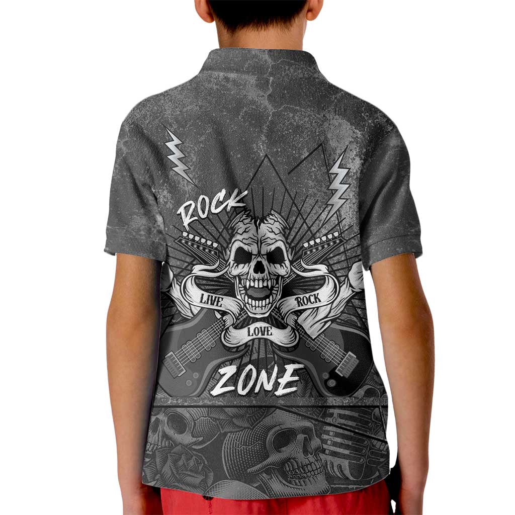 Live Love Rock Skull Kid Polo Shirt Retro Grunge Style - Wonder Print Shop