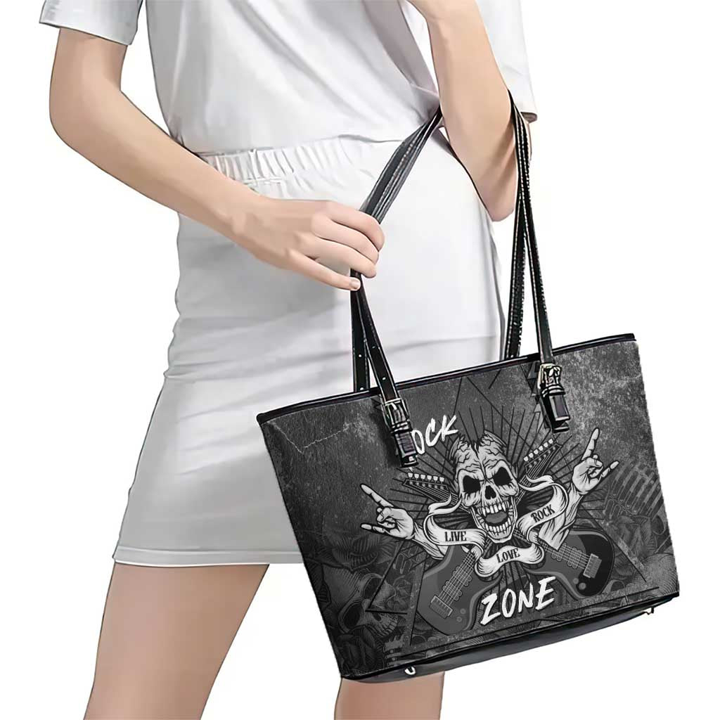 Live Love Rock Skull Leather Tote Bag Retro Grunge Style - Wonder Print Shop