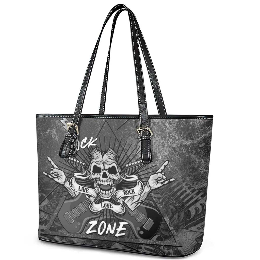 Live Love Rock Skull Leather Tote Bag Retro Grunge Style - Wonder Print Shop