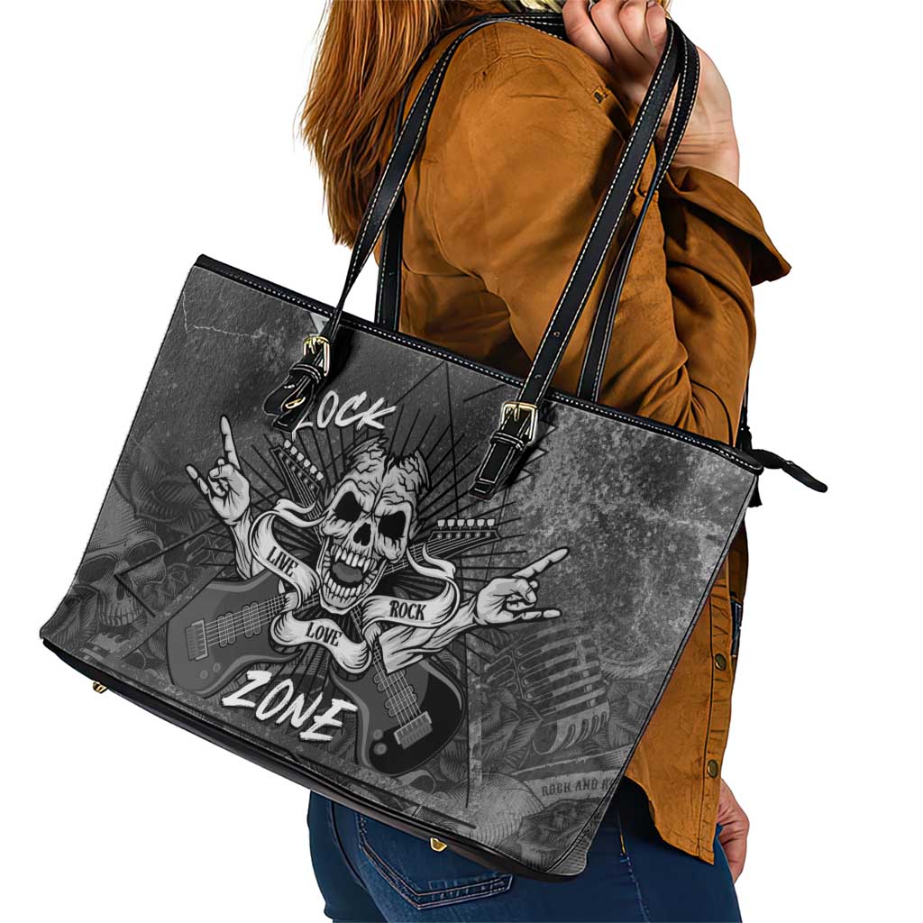 Live Love Rock Skull Leather Tote Bag Retro Grunge Style - Wonder Print Shop