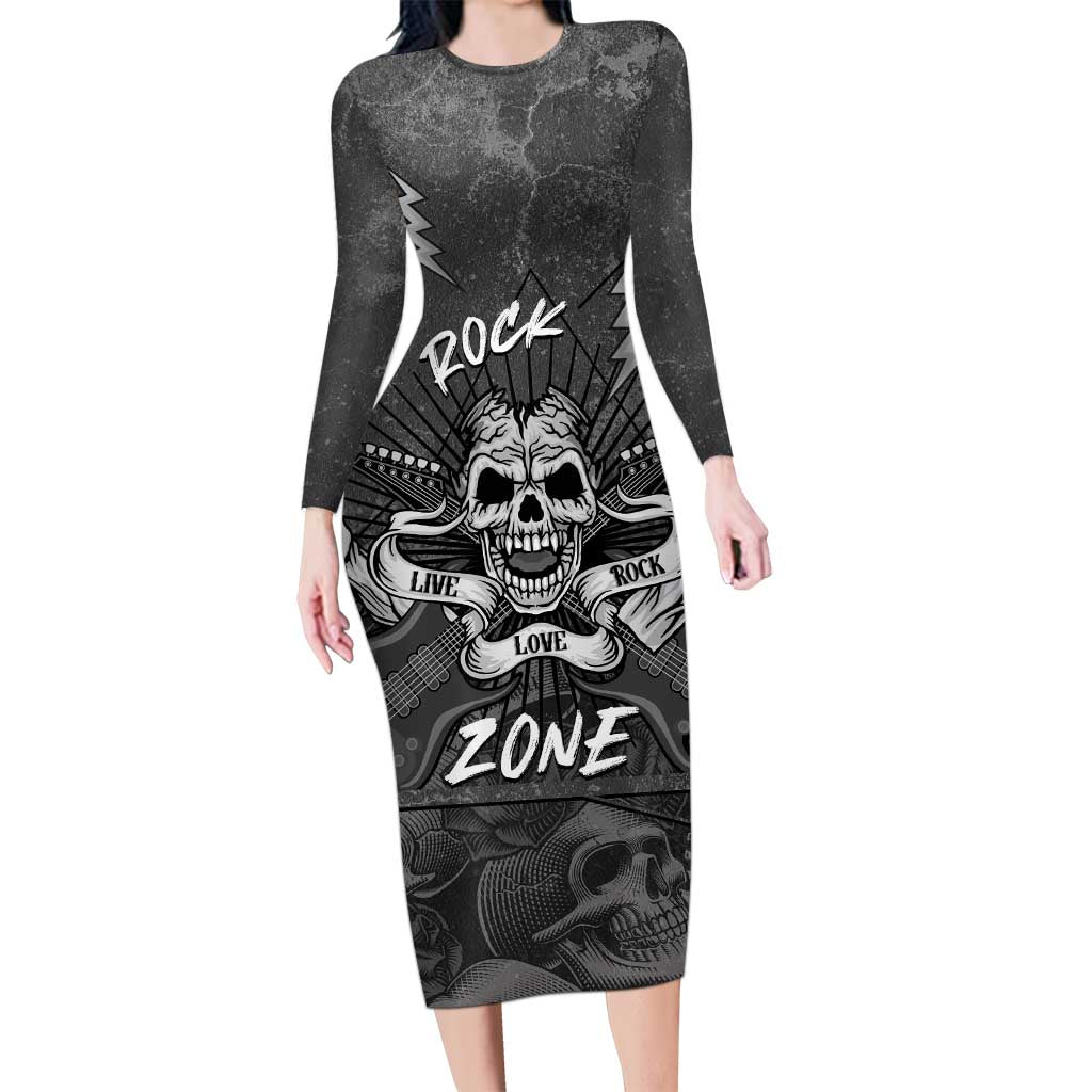 Live Love Rock Skull Long Sleeve Bodycon Dress Retro Grunge Style - Wonder Print Shop Live Love Rock Skull Long Sleeve Bodycon Dress Retro Grunge Style - Wonder Print Shop