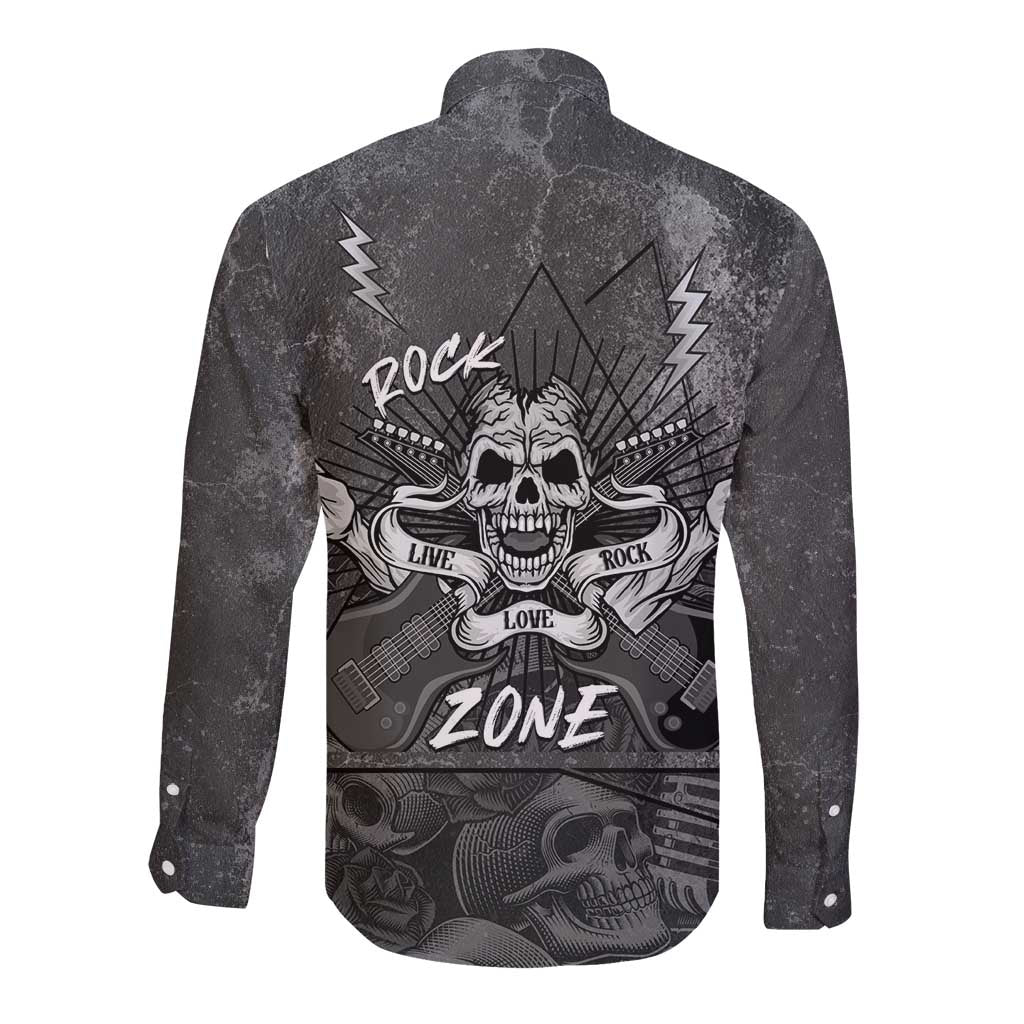 Live Love Rock Skull Long Sleeve Button Shirt Retro Grunge Style - Wonder Print Shop