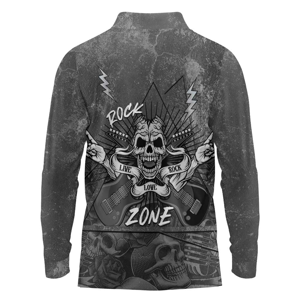 Live Love Rock Skull Long Sleeve Polo Shirt Retro Grunge Style - Wonder Print Shop