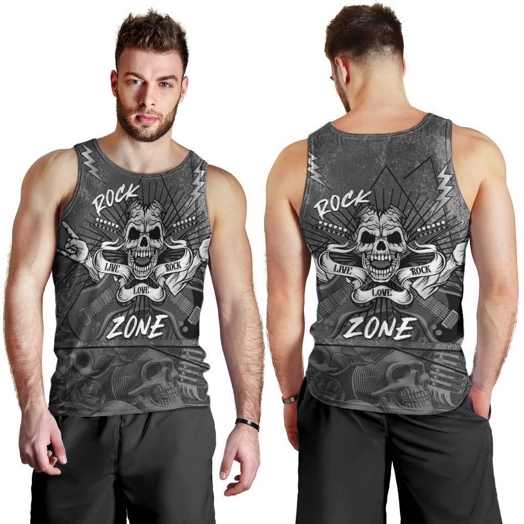 Live Love Rock Skull Men Tank Top Retro Grunge Style - Wonder Print Shop