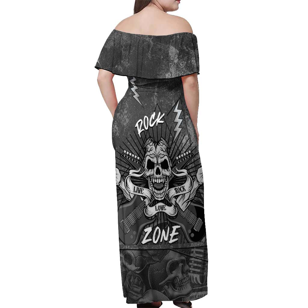 Live Love Rock Skull Off Shoulder Maxi Dress Retro Grunge Style - Wonder Print Shop