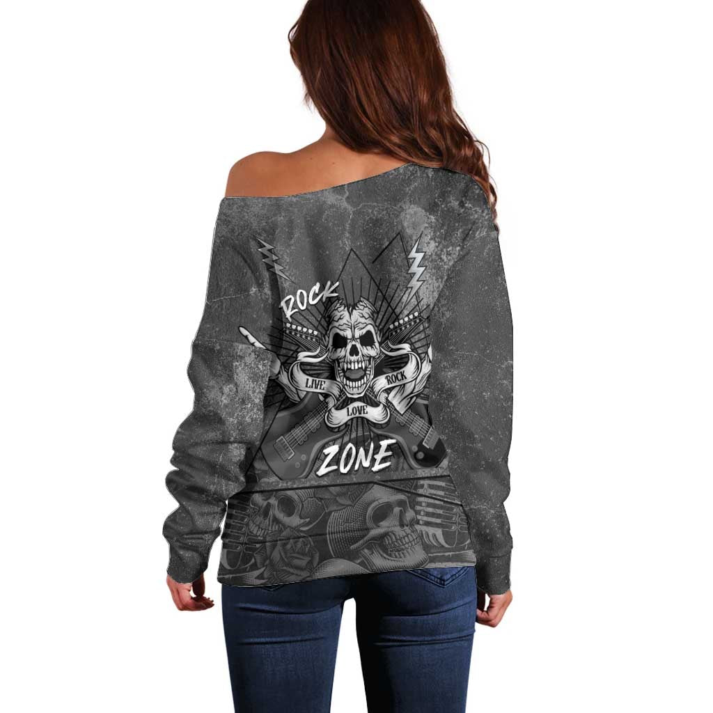 Live Love Rock Skull Off Shoulder Sweater Retro Grunge Style - Wonder Print Shop