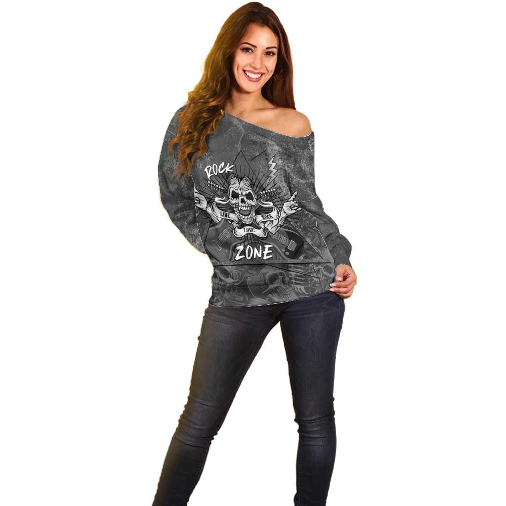 Live Love Rock Skull Off Shoulder Sweater Retro Grunge Style - Wonder Print Shop