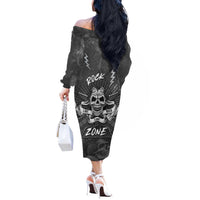 Live Love Rock Skull Off The Shoulder Long Sleeve Dress Retro Grunge Style - Wonder Print Shop