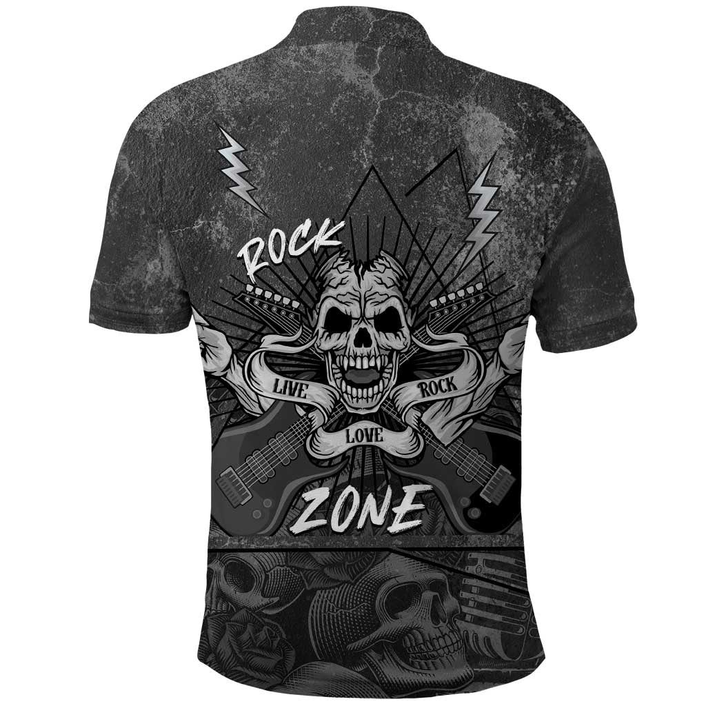 Live Love Rock Skull Polo Shirt Retro Grunge Style - Wonder Print Shop
