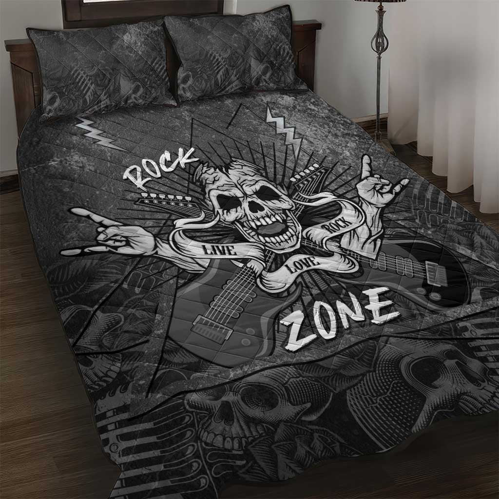 Live Love Rock Skull Quilt Bed Set Retro Grunge Style - Wonder Print Shop