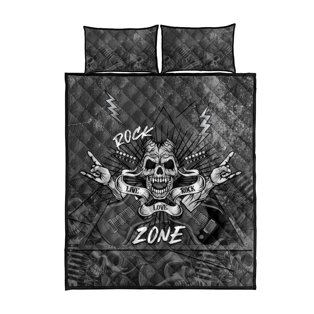 Live Love Rock Skull Quilt Bed Set Retro Grunge Style - Wonder Print Shop