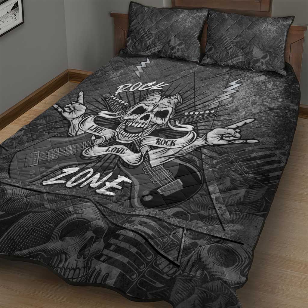 Live Love Rock Skull Quilt Bed Set Retro Grunge Style - Wonder Print Shop