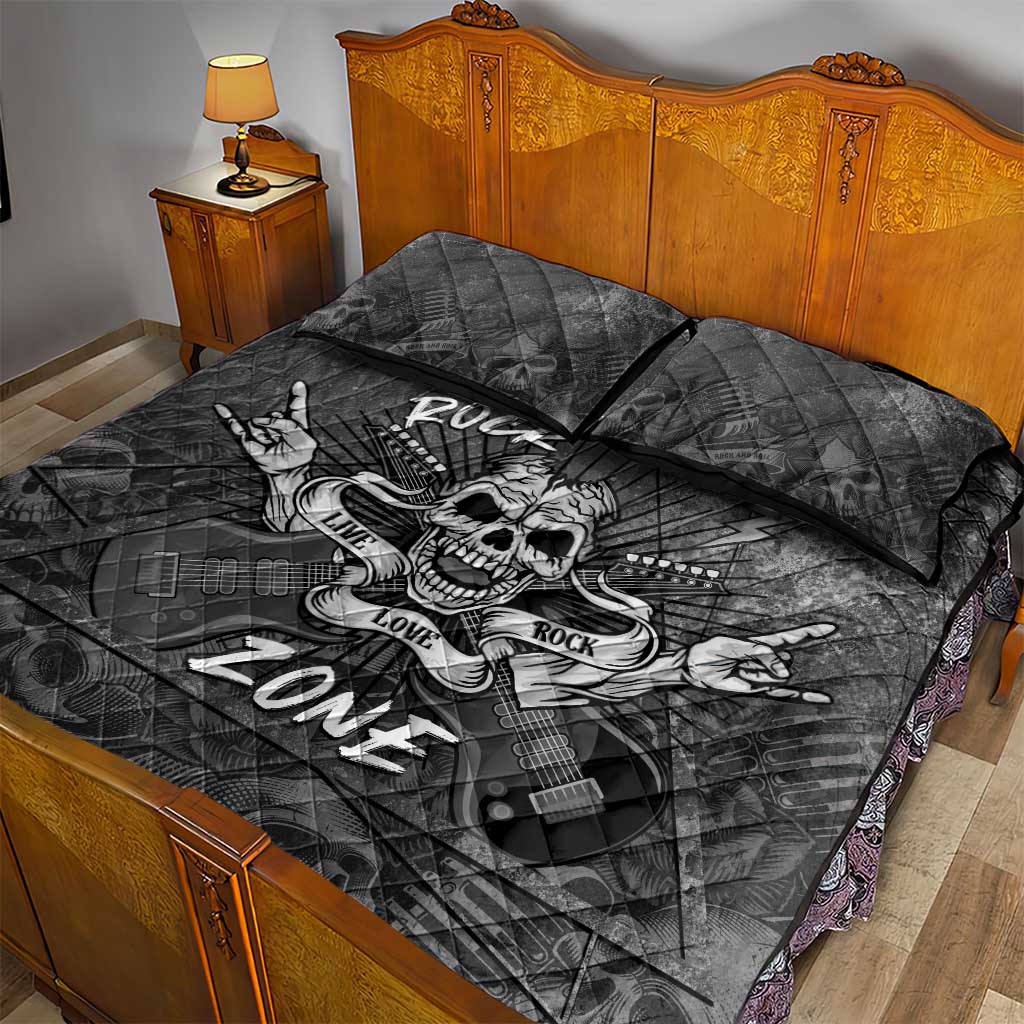 Live Love Rock Skull Quilt Bed Set Retro Grunge Style - Wonder Print Shop