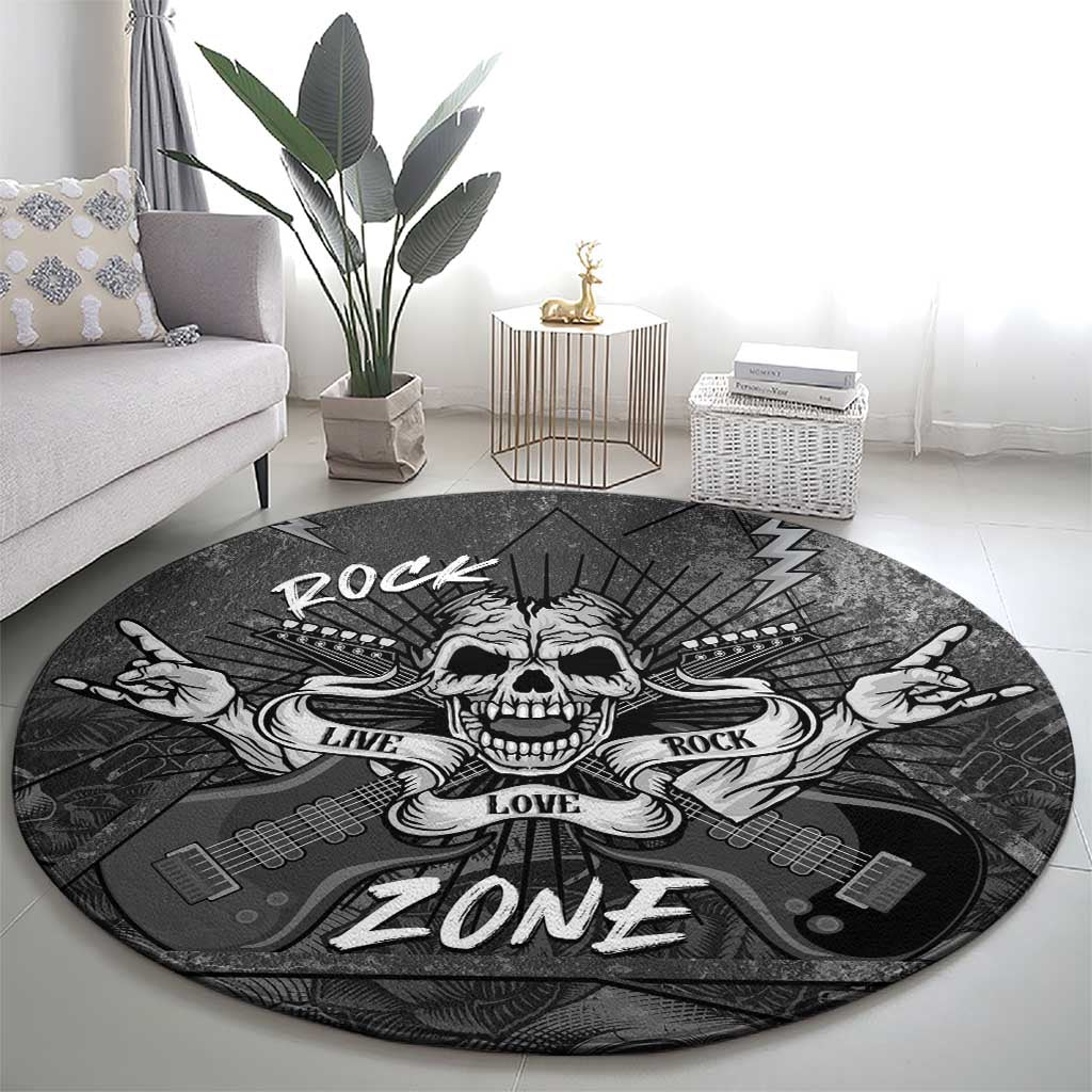 Live Love Rock Skull Round Carpet Retro Grunge Style - Wonder Print Shop