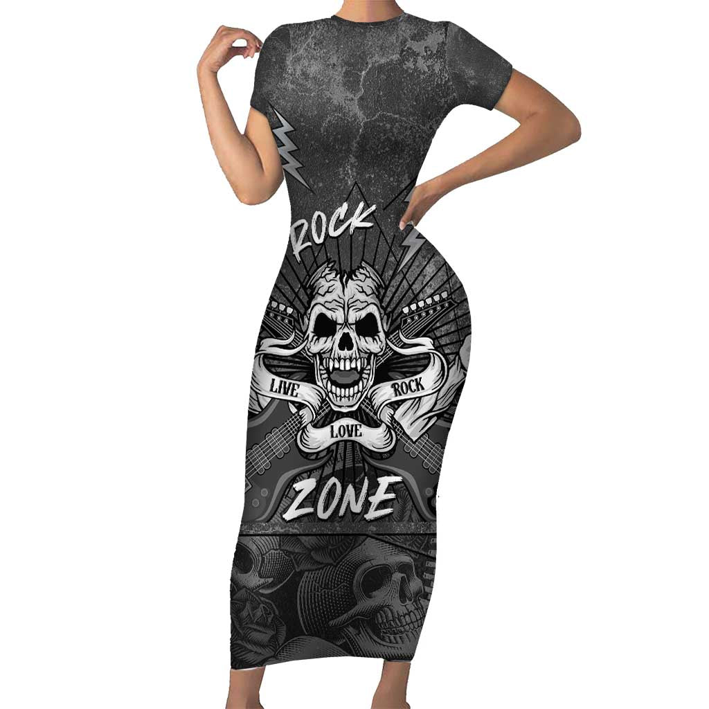 Live Love Rock Skull Short Sleeve Bodycon Dress Retro Grunge Style - Wonder Print Shop