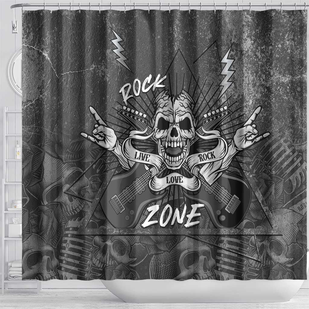 Live Love Rock Skull Shower Curtain Retro Grunge Style - Wonder Print Shop