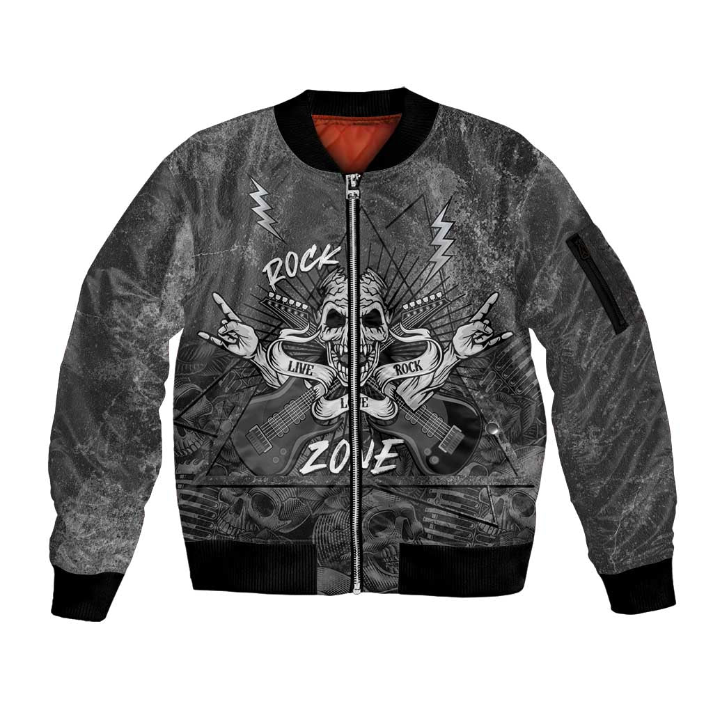 Live Love Rock Skull Sleeve Zip Bomber Jacket Retro Grunge Style - Wonder Print Shop