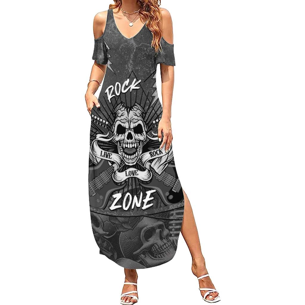 Live Love Rock Skull Summer Maxi Dress Retro Grunge Style - Wonder Print Shop