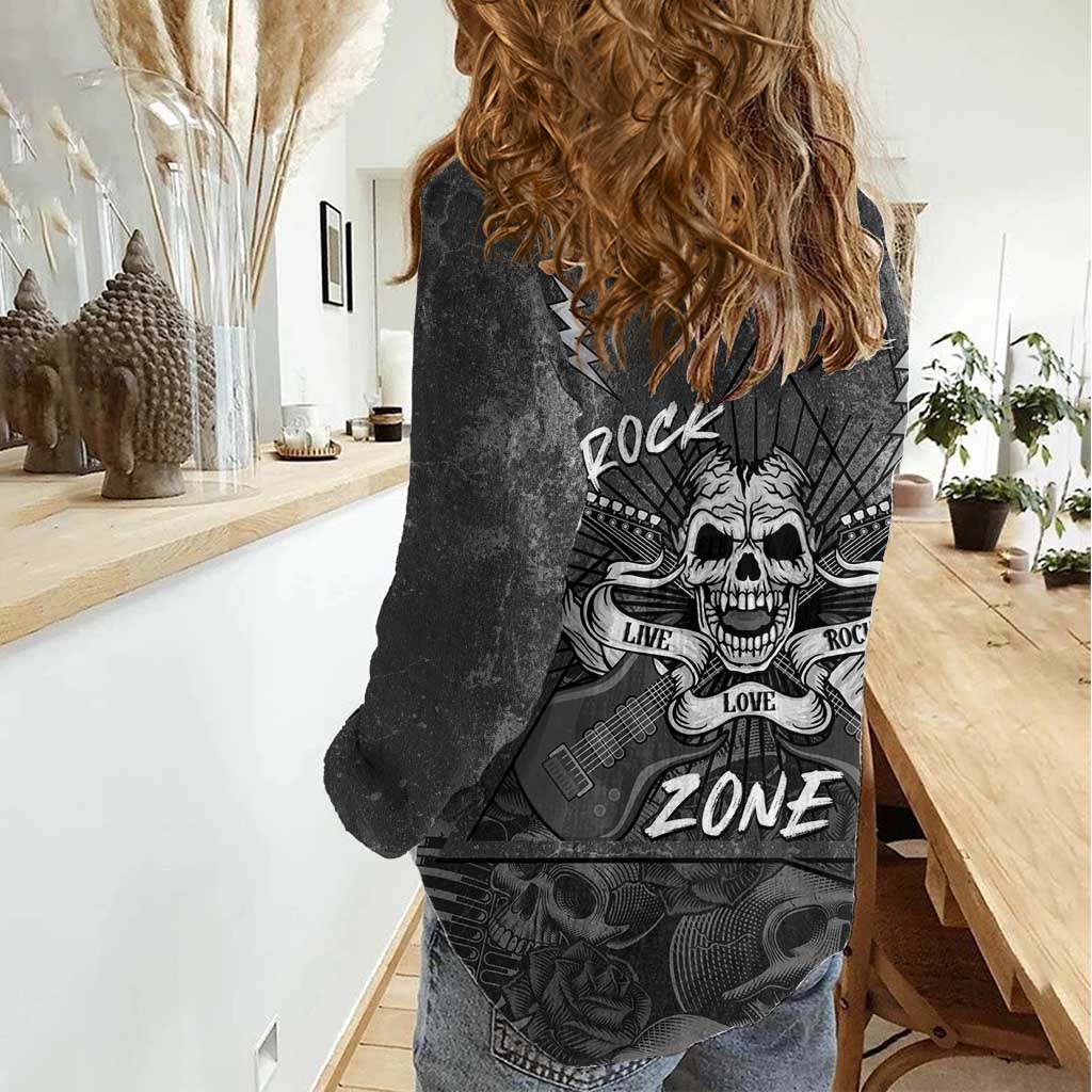 Live Love Rock Skull Women Casual Shirt Retro Grunge Style - Wonder Print Shop