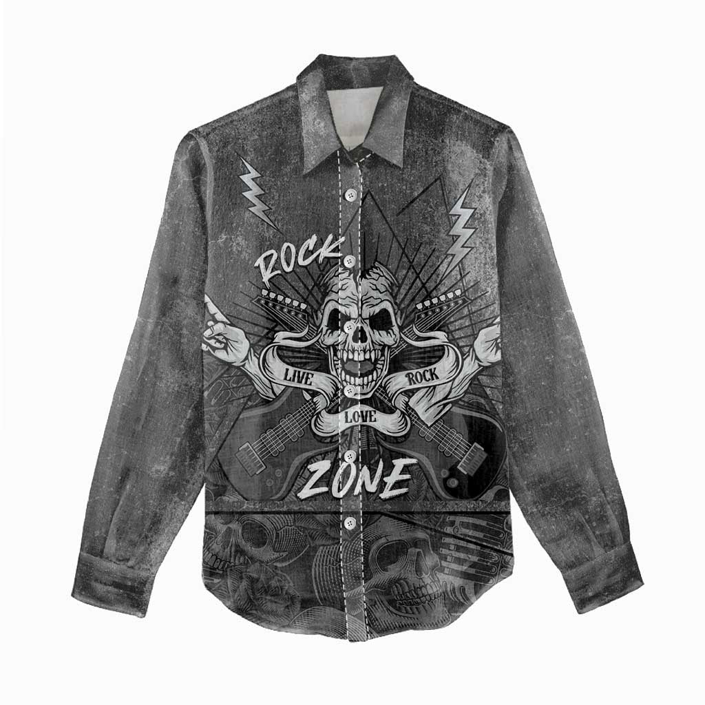 Live Love Rock Skull Women Casual Shirt Retro Grunge Style - Wonder Print Shop