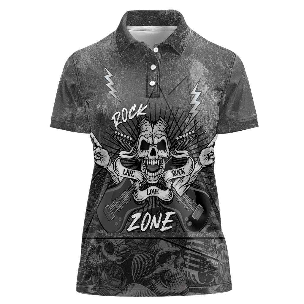 Live Love Rock Skull Women Polo Shirt Retro Grunge Style - Wonder Print Shop
