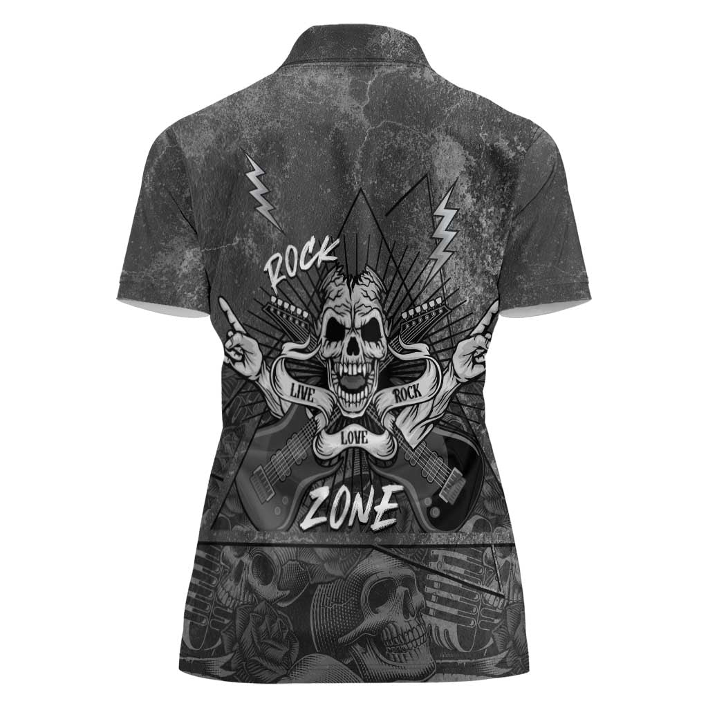 Live Love Rock Skull Women Polo Shirt Retro Grunge Style - Wonder Print Shop