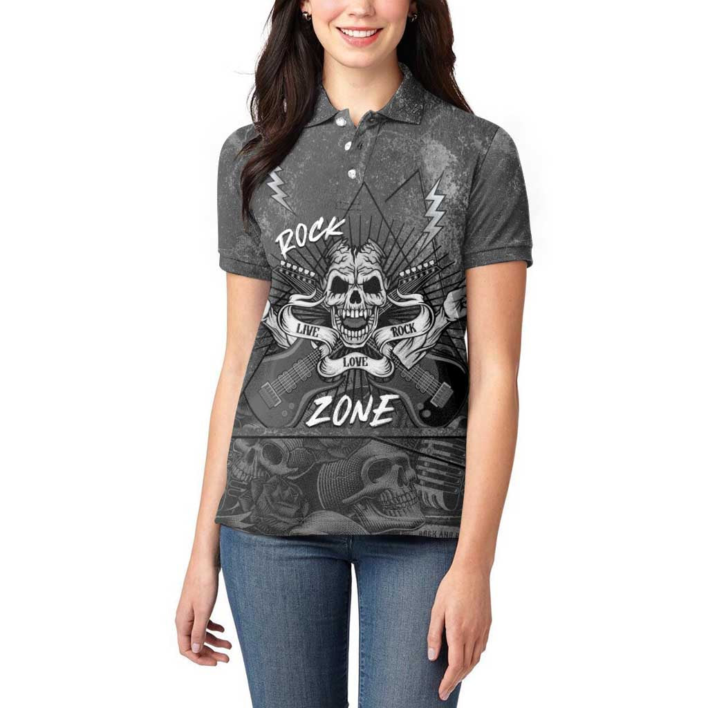 Live Love Rock Skull Women Polo Shirt Retro Grunge Style - Wonder Print Shop