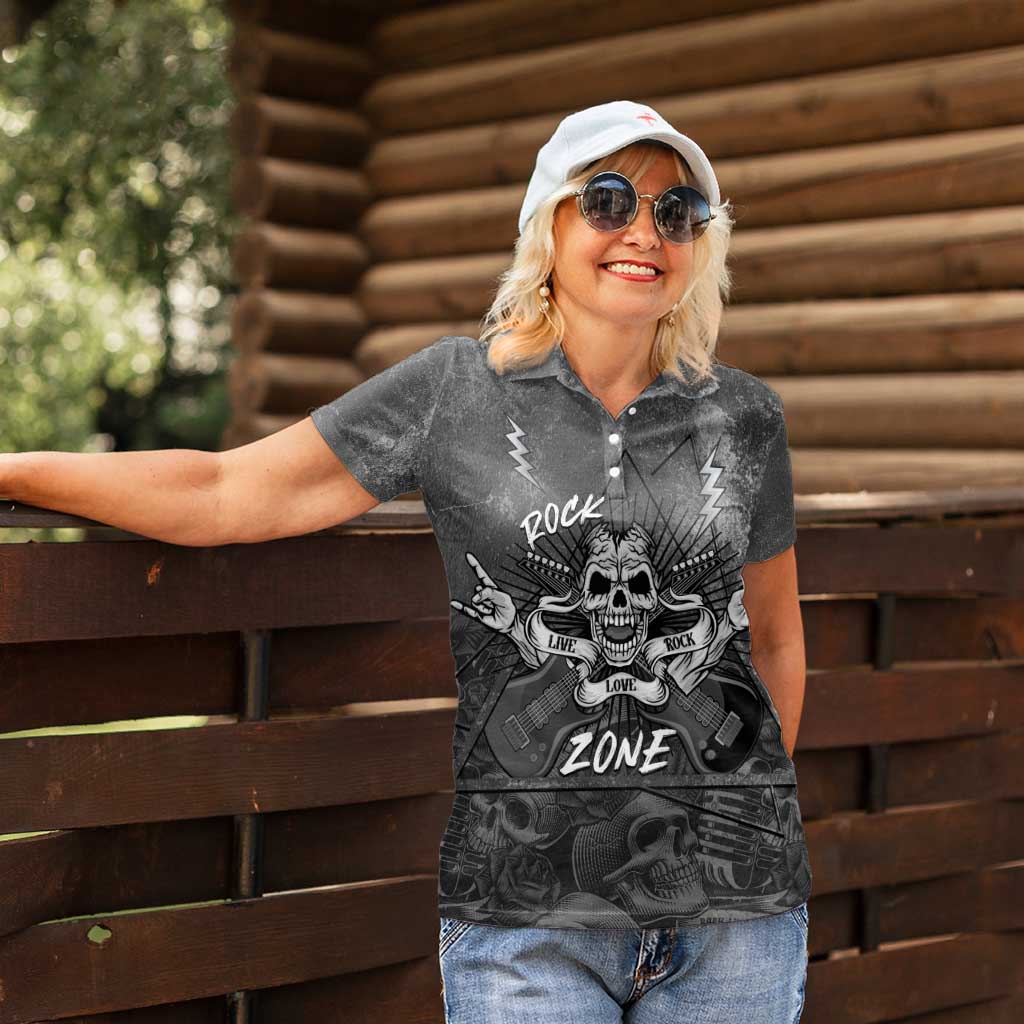 Live Love Rock Skull Women Polo Shirt Retro Grunge Style - Wonder Print Shop