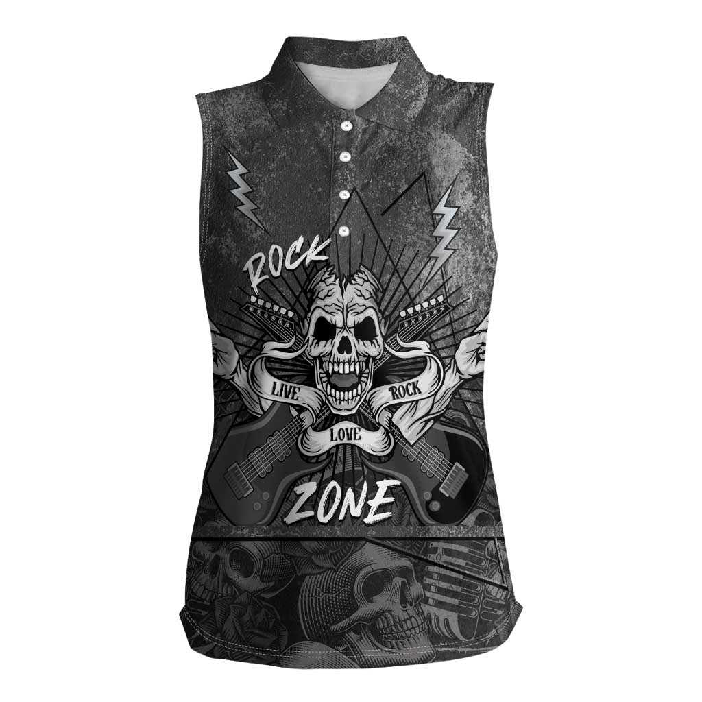Live Love Rock Skull Women Sleeveless Polo Shirt Retro Grunge Style - Wonder Print Shop