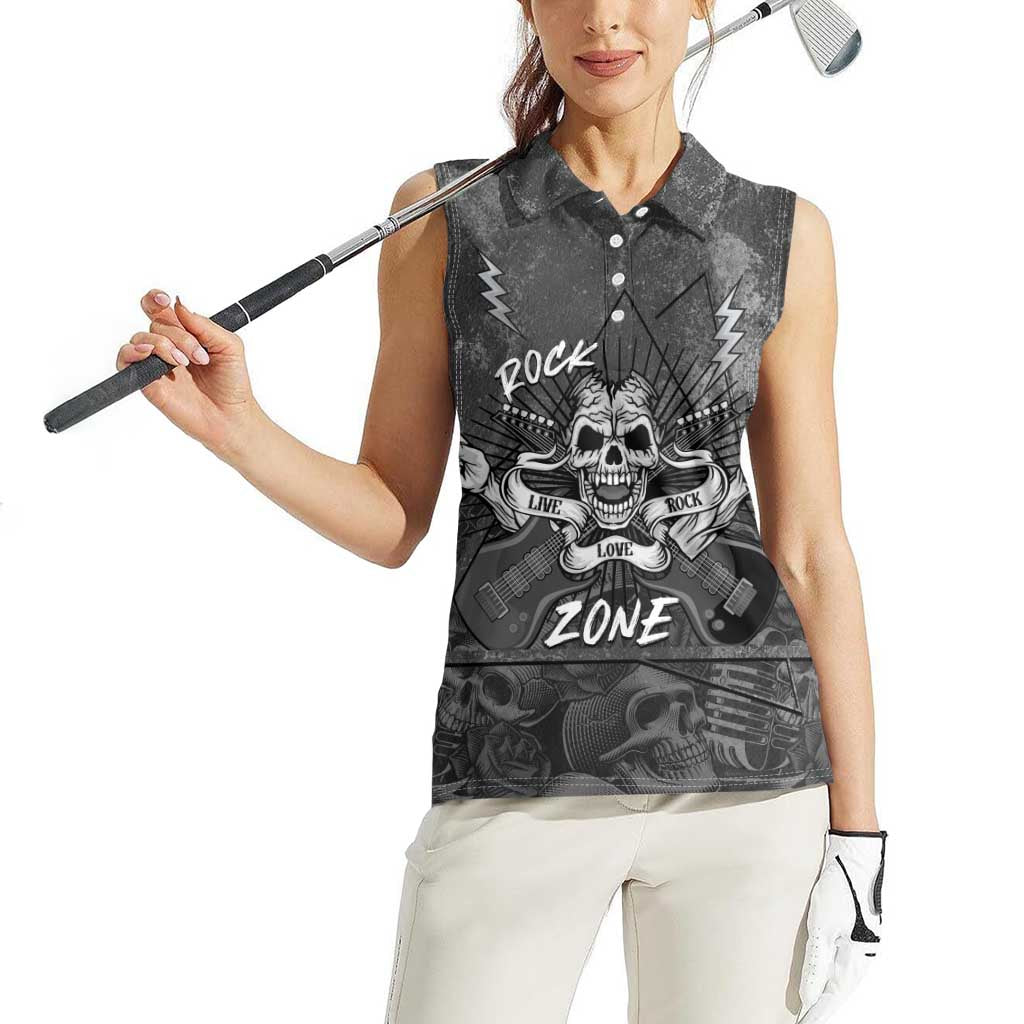 Live Love Rock Skull Women Sleeveless Polo Shirt Retro Grunge Style - Wonder Print Shop