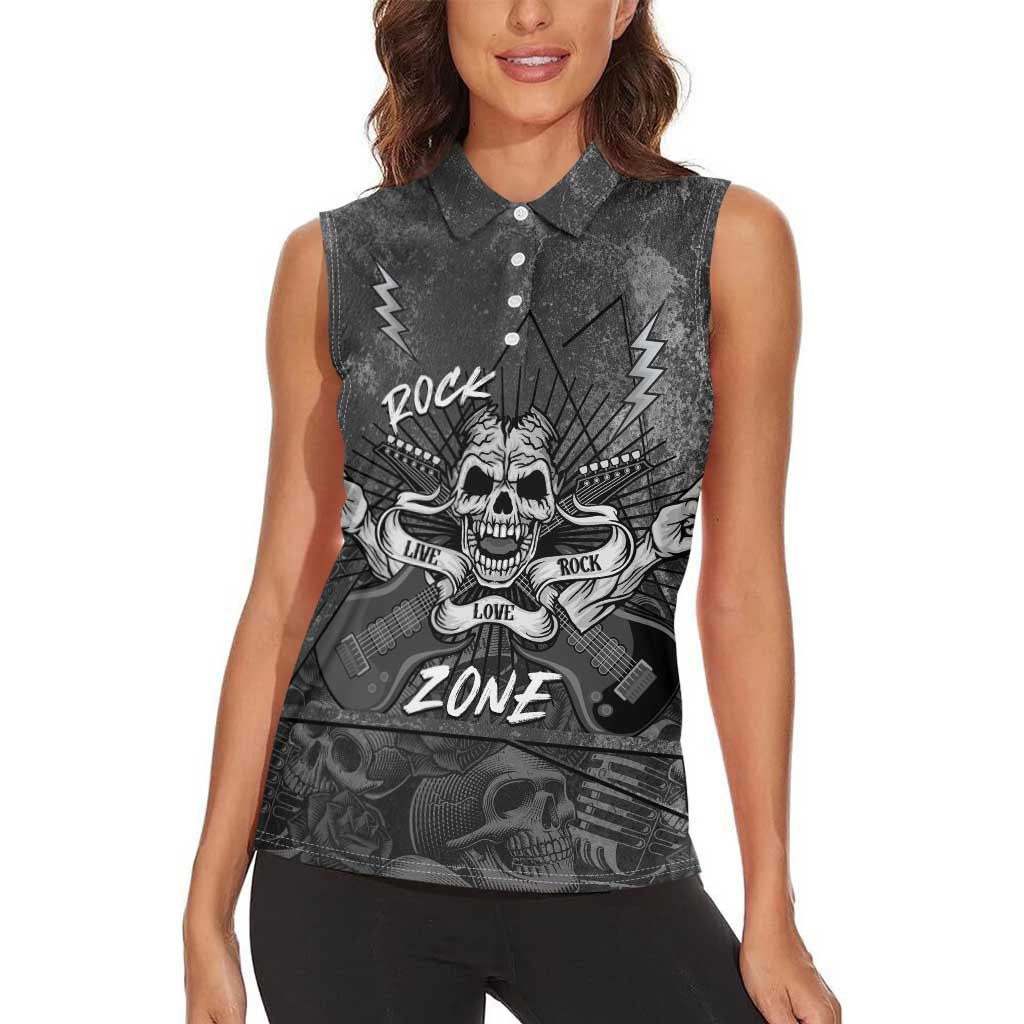 Live Love Rock Skull Women Sleeveless Polo Shirt Retro Grunge Style - Wonder Print Shop