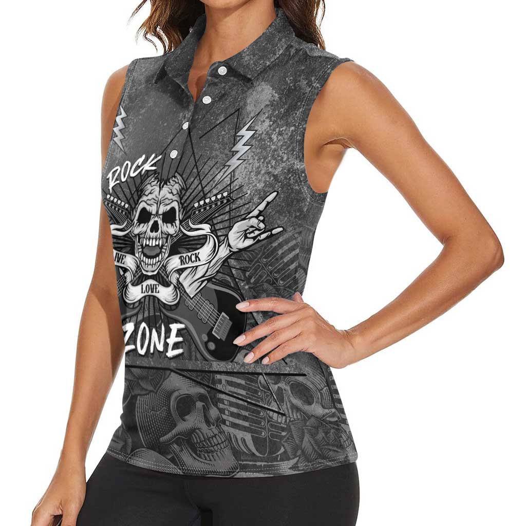 Live Love Rock Skull Women Sleeveless Polo Shirt Retro Grunge Style - Wonder Print Shop