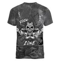 Live Love Rock Skull Women V-Neck T-Shirt Retro Grunge Style - Wonder Print Shop