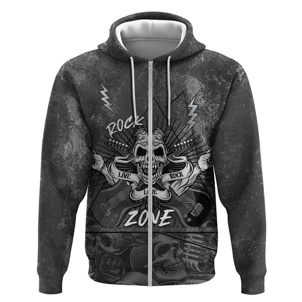 Live Love Rock Skull Zip Hoodie Retro Grunge Style - Wonder Print Shop