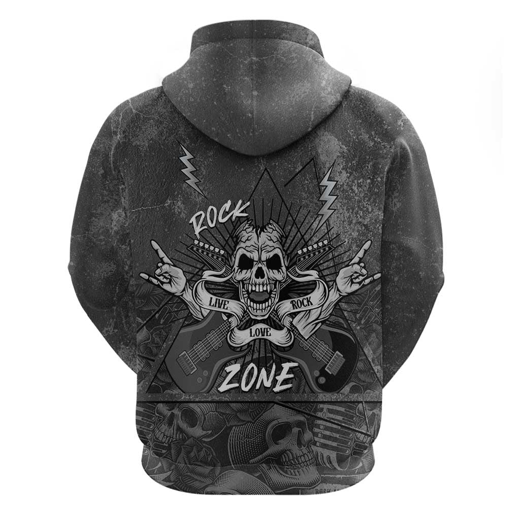 Live Love Rock Skull Zip Hoodie Retro Grunge Style - Wonder Print Shop