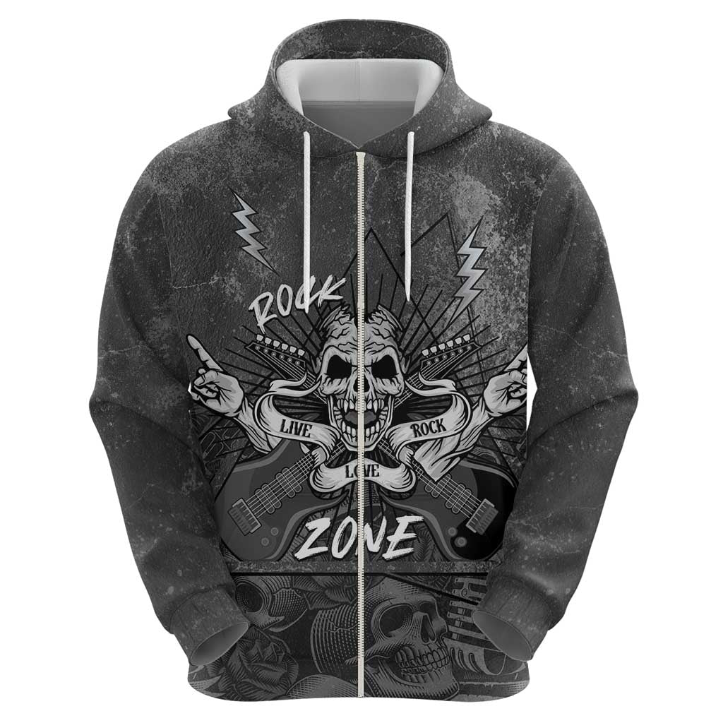 Live Love Rock Skull Zip Hoodie Retro Grunge Style - Wonder Print Shop