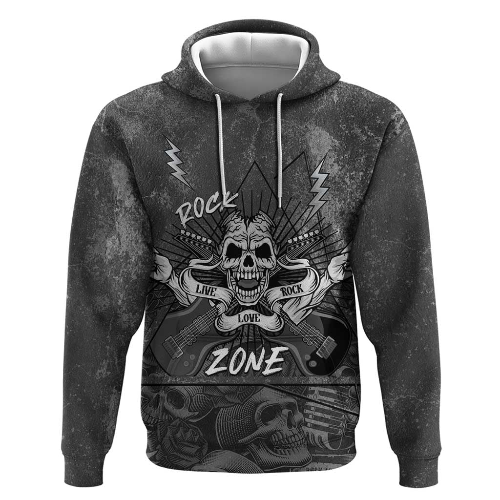 Live Love Rock Skull Zip Hoodie Retro Grunge Style - Wonder Print Shop