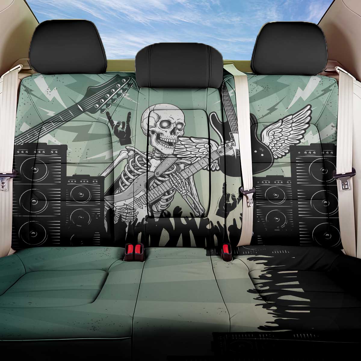 Electric Guitar Skull Back Car Seat Cover Lets Rock - Wonder Print Shop