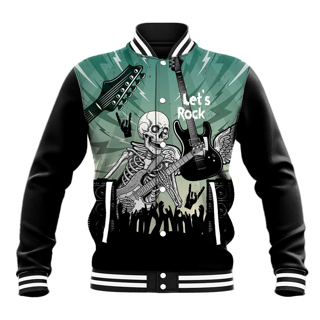 Electric Guitar Skull Baseball Jacket Lets Rock - Wonder Print Shop