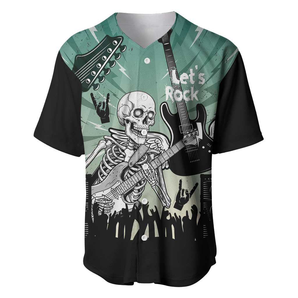 Electric Guitar Skull Baseball Jersey Lets Rock - Wonder Print Shop