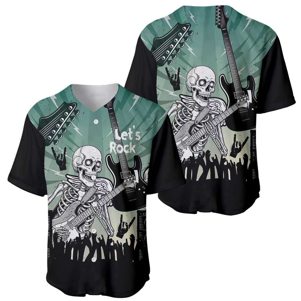 Electric Guitar Skull Baseball Jersey Lets Rock - Wonder Print Shop