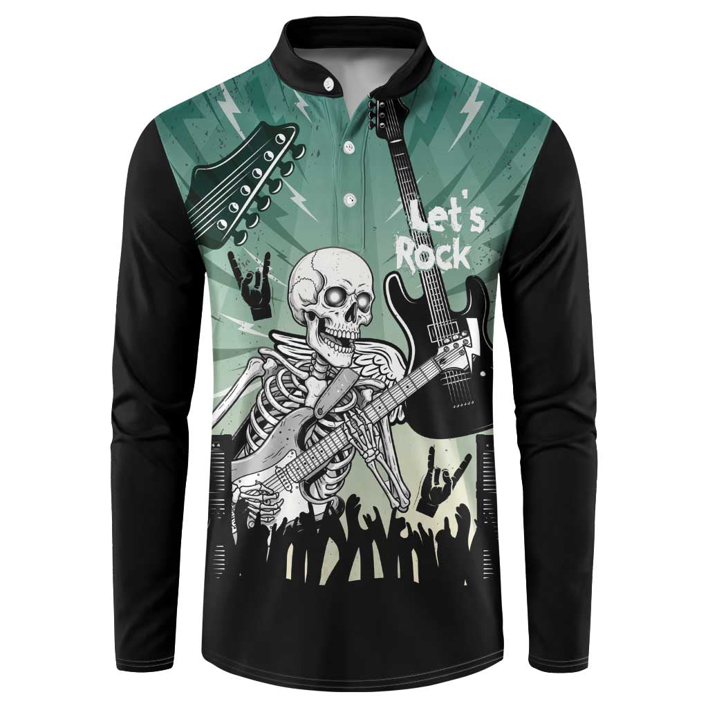 Electric Guitar Skull Button Sweatshirt Lets Rock - Wonder Print Shop