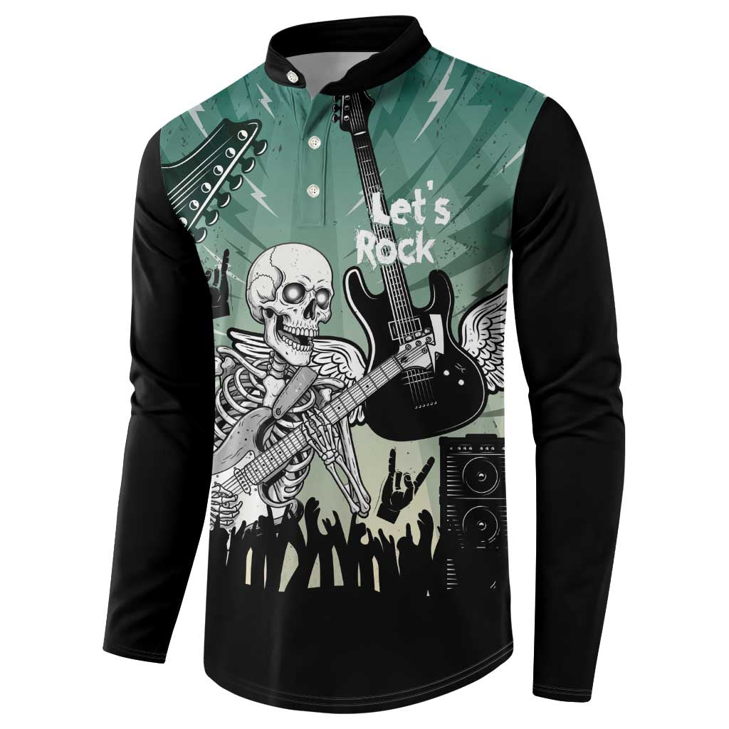 Electric Guitar Skull Button Sweatshirt Lets Rock - Wonder Print Shop