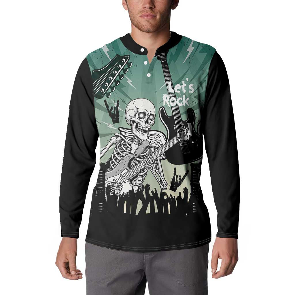 Electric Guitar Skull Button Sweatshirt Lets Rock - Wonder Print Shop