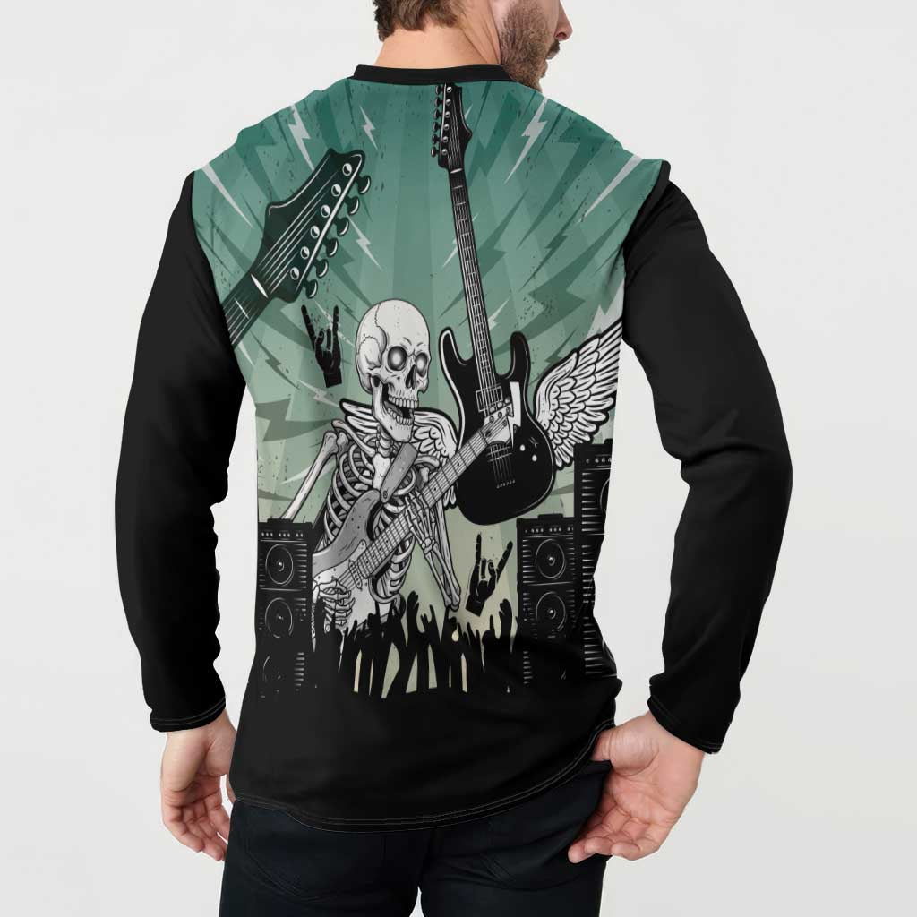 Electric Guitar Skull Button Sweatshirt Lets Rock - Wonder Print Shop