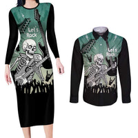 Electric Guitar Skull Couples Matching Long Sleeve Bodycon Dress and Long Sleeve Button Shirt Lets Rock - Wonder Print Shop