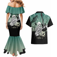 Electric Guitar Skull Couples Matching Mermaid Dress and Hawaiian Shirt Lets Rock - Wonder Print Shop