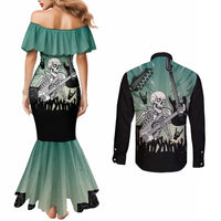Electric Guitar Skull Couples Matching Mermaid Dress and Long Sleeve Button Shirt Lets Rock - Wonder Print Shop